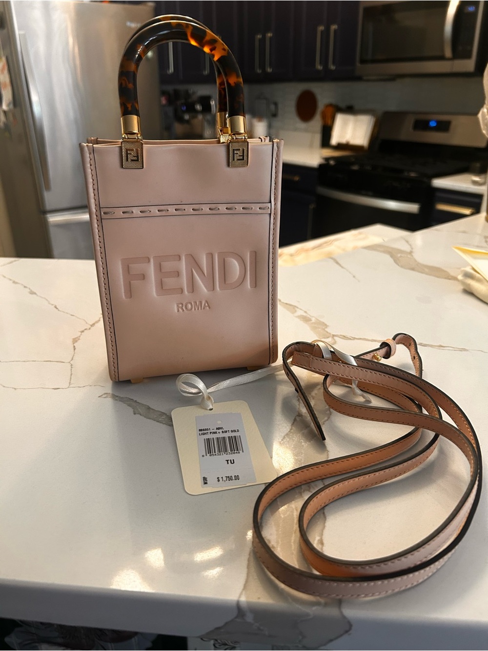Fendi Pale Pink Mini Shopper with Tortoiseshell Handle